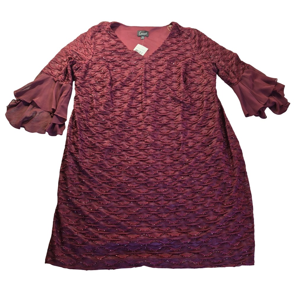 Connected Apparel Dress TKH40490L1 Womens 22W Plus Size Bordeaux Glitter Holiday